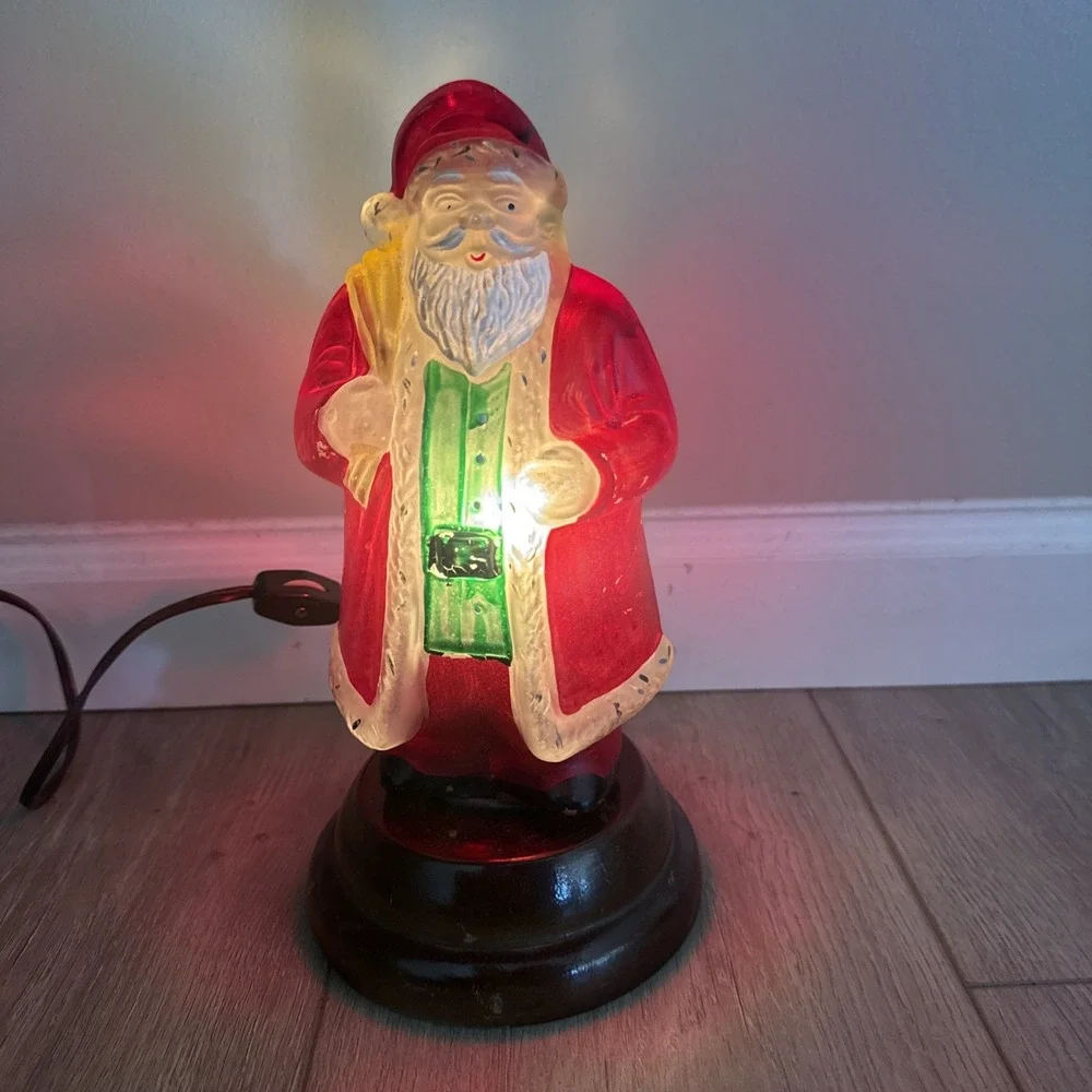 Rare Vintage Christmas Hand Painted Santa Claus Figure Lamp Night Light Must See